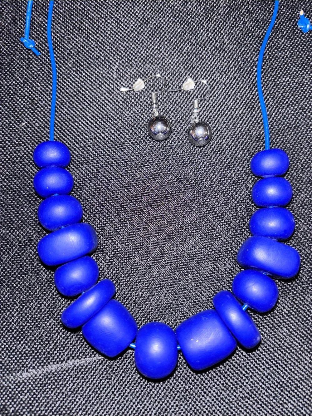 Bold Blue Beaded Statement Necklace with Matching Drop Earrings